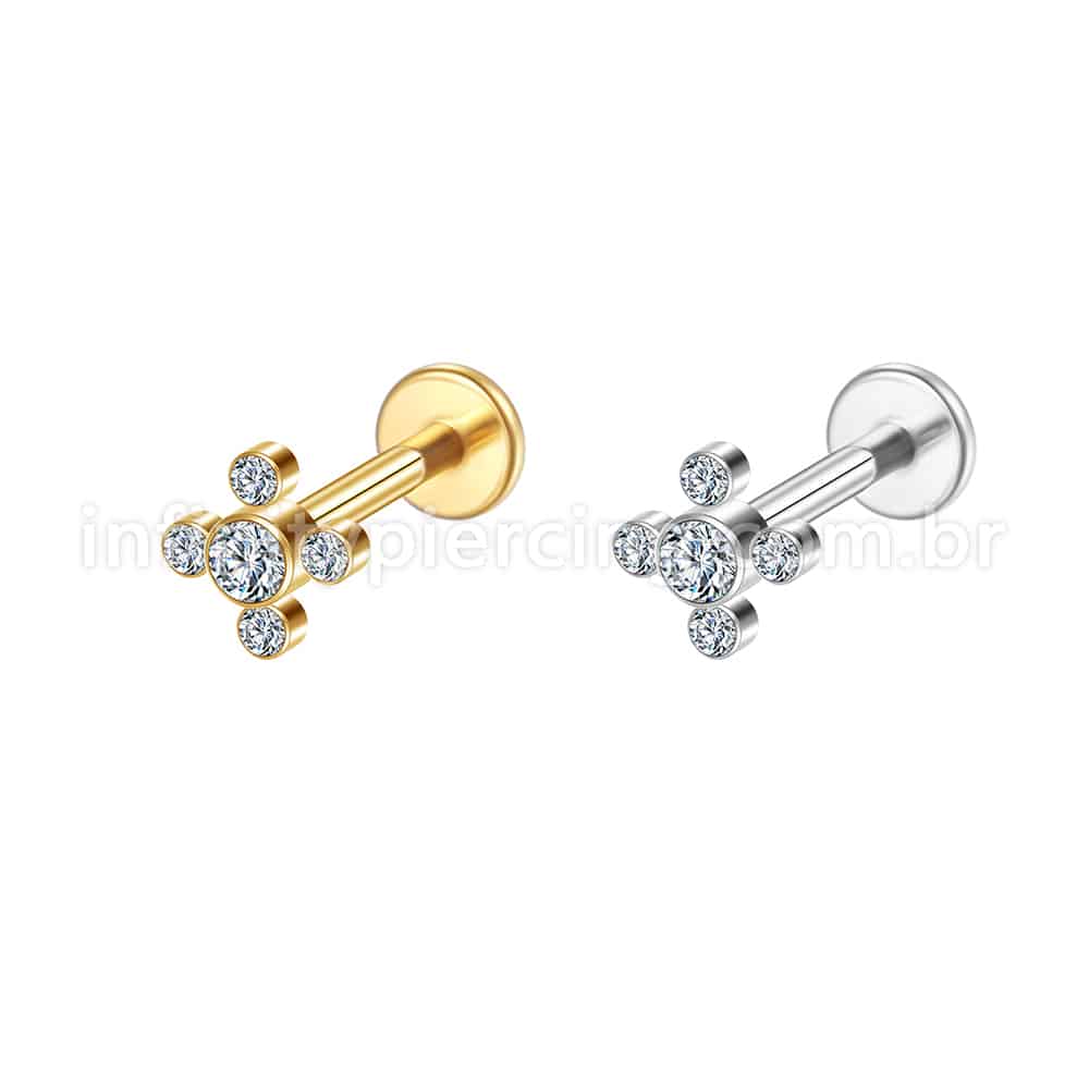 Piercing Labret Aço Cirúrgico Flor Zircônia Cravada